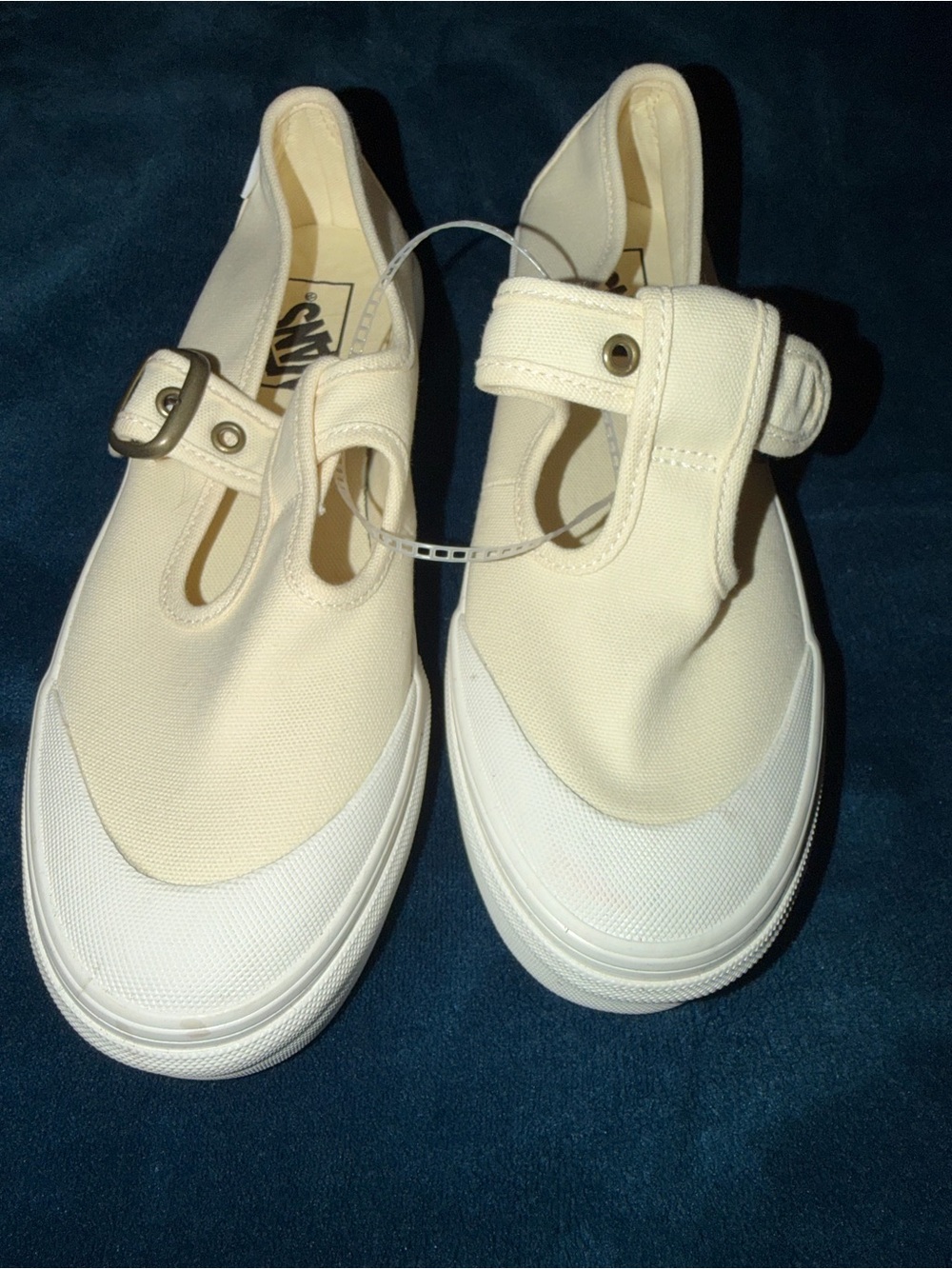 Vans Cream Mary Jane Canvas Flats with Strap - Unisex